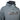 Close up of a gray aftco jacket with a black bass cat logo on the front.