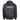 Back of a black windbreaker jacket featuring the Bass Cat logo in red and white across the shoulder blades.
