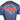 Close up of a blue T-shirt with a white fish outline and a red bass cat logo on the back, featuring the text 'Feel the Rush'.