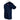 Side of a navy t-shirt with a red bass cat logo on the left chest.