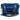 A royal blue duffel cooler shown from the front. Features a black Bass Cat patch, short and long grey handles, and multiple zippered pockets.