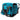 A turquoise and black cooler bag shown from the side. Features short and long gray handles and a mesh zippered pocket on the side.