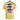 Back of a butter yellow tee with blue and pink fish illustrations and a purple Bass Cat logo.