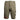 A pair of khaki shorts with a red Bass Cat logo along the bottom of the right pantleg.