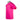 Side of a neon pink tee with a sun ray bass cat logo on the left chest. 