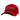 Red cap with a black stripe across the bill and the bass cat logo in black and white across the front. 