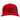 Front of a red hat with a black and white bass cat logo on the front left panel.