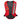 Red Mustang life jacket with various logos, including a black and white 'BCB' logo on the right chest.