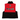 Back of a red and black life vest featuring a high black collar, black webbing straps at the waist, and a prominent 'Bass Cat' logo printed on the back in black and white.