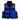 A royal blue and black life vest with multiple black straps, buckles, and zippers, featuring a B&B logo on the left chest and a circular logo patch on the right chest.