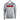 Front of a gray hooded long sleeve with a red and black bass cat logo across the chest. 