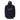 Back of a black fishing jacket with a black and white bass cat logo and a gray simms logo on the mid-back.