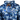Close up of a blue camouflage hoodie with a blue and orange bass cat logo across the chest. 