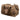 Side of a brown duffel bag with a beige Bass Cat logo on the front. 